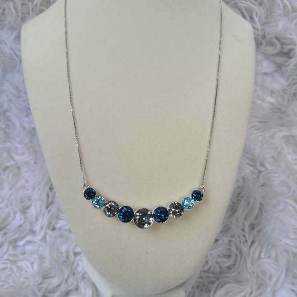 UPSERA Graduated Crystal Necklace - Rhodium Plated - Blue Statement Necklace - Picture 1 of 5